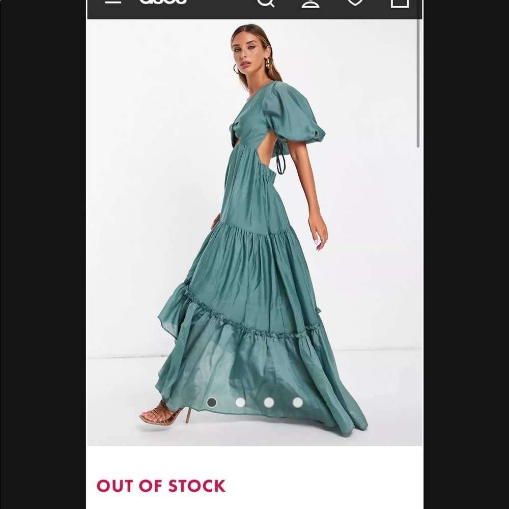 ASOS DESIGN puff sleeve tiered voile maxi dress with lace up back in sage